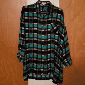 Navy/Turquoise Umgee Buffalo Plaid shirt